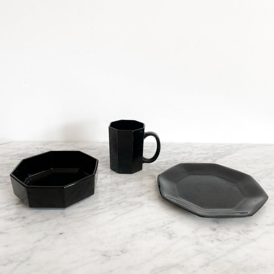 Misc Vintage Black Octagonal Dishes, Per Piece