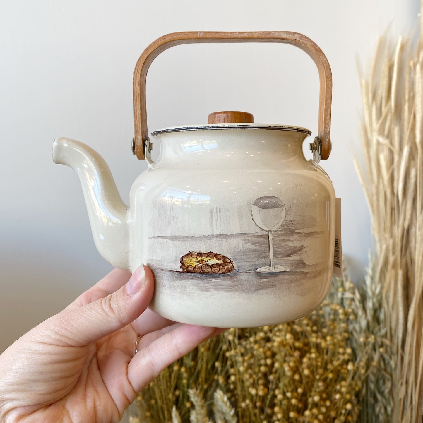 Vintage Petite / Mini Enamel Tea Kettle with Still-life