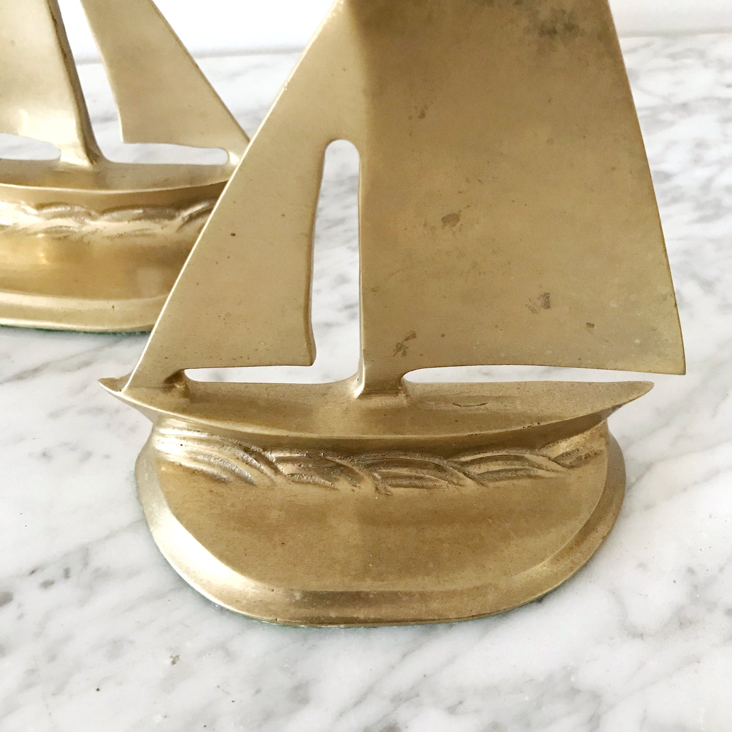Pair of Vintage Brass Sailboat Bookends