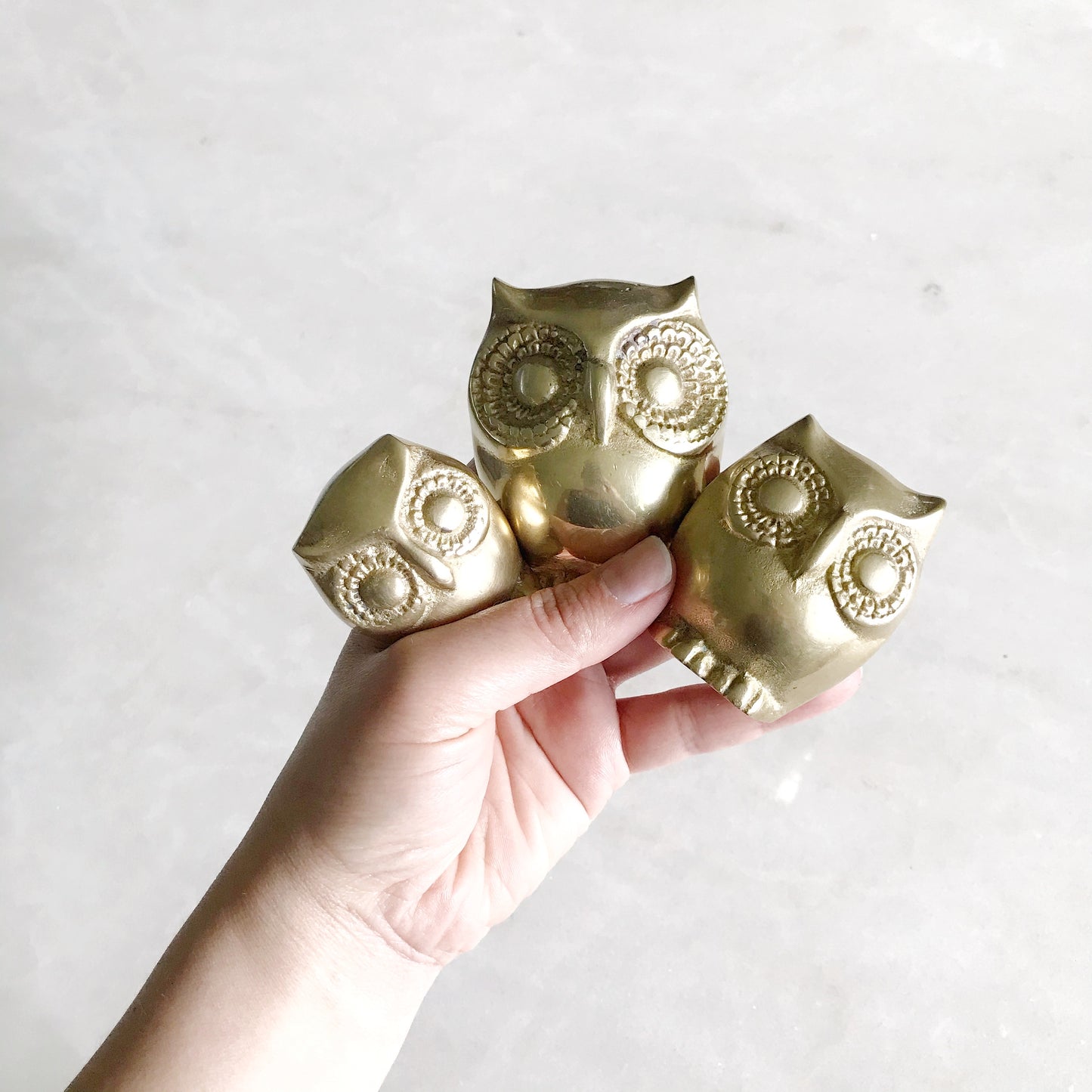 Vintage Brass Owl Family Trio