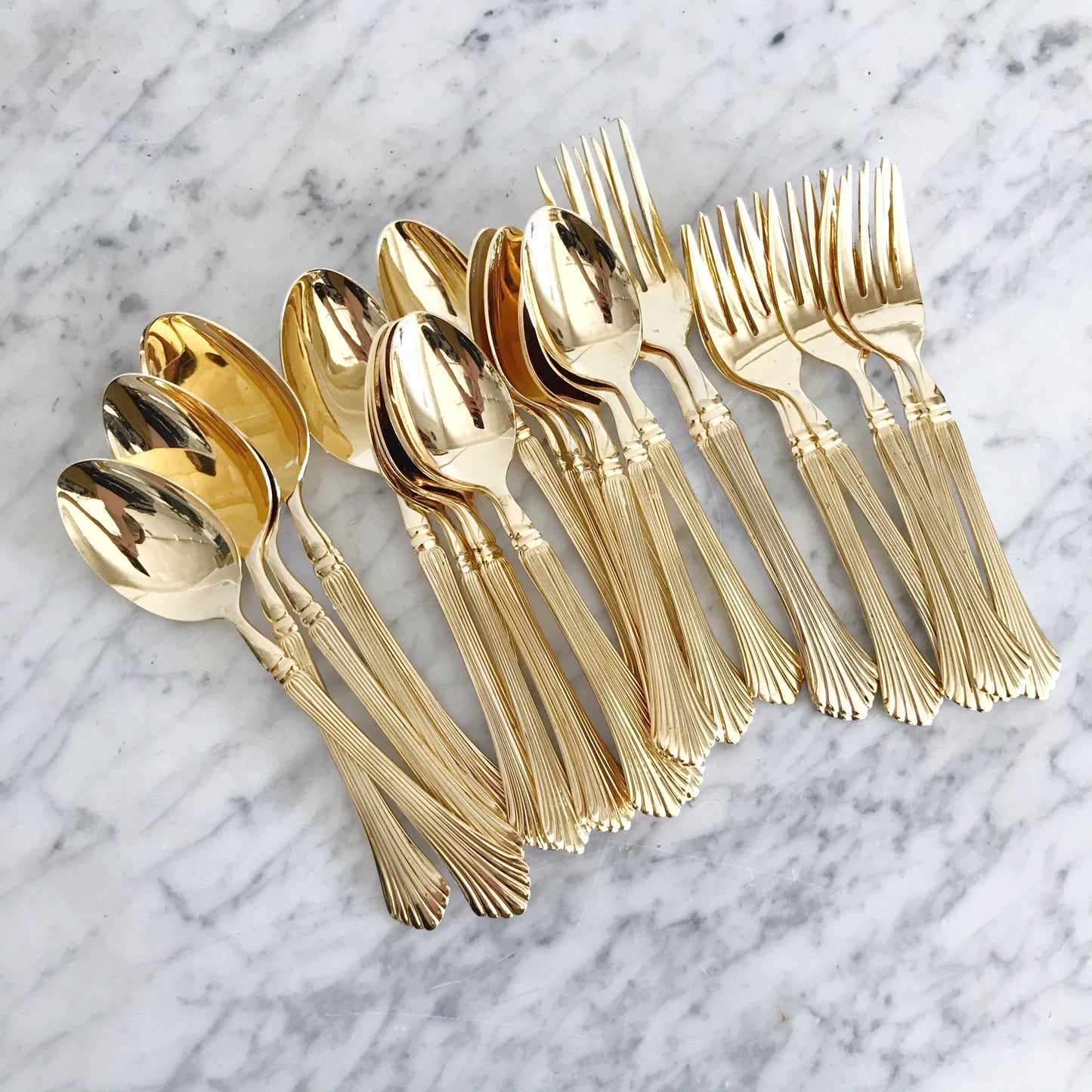 31-piece Set of Vintage Gold Flatware, Fan Pattern