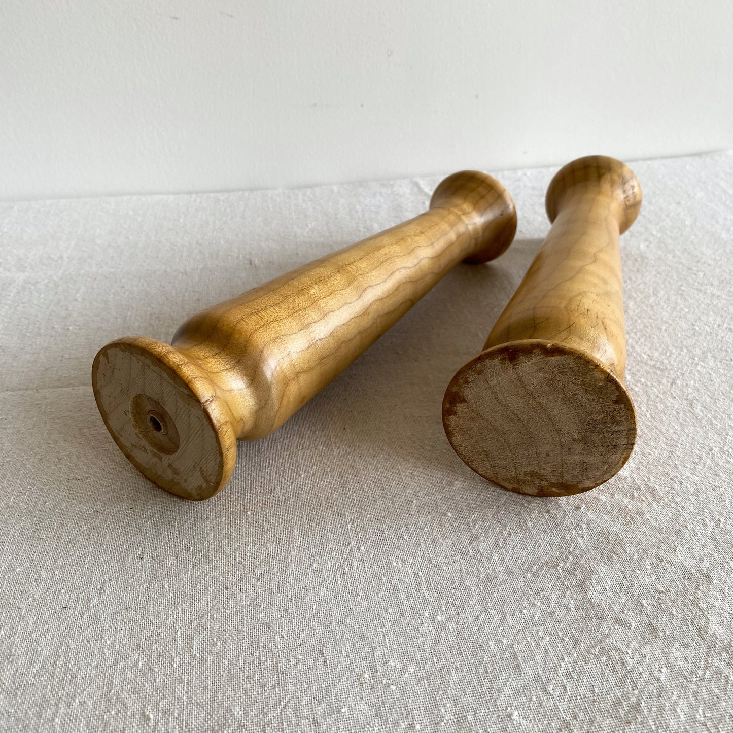 Pair of Tall Turned Wood Candle Holders, 9.5”