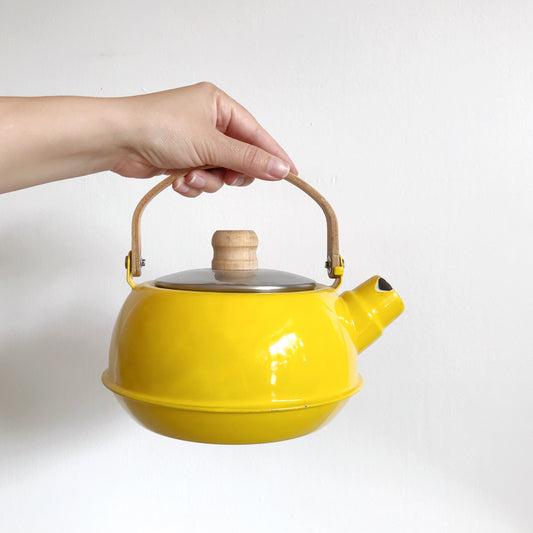 Vintage Yellow Enamel Kettle