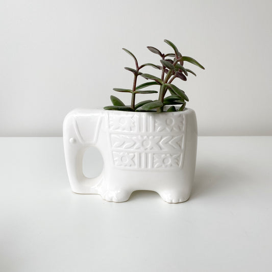 Vintage Scandinavian-Style White Ceramic Elephant Planter