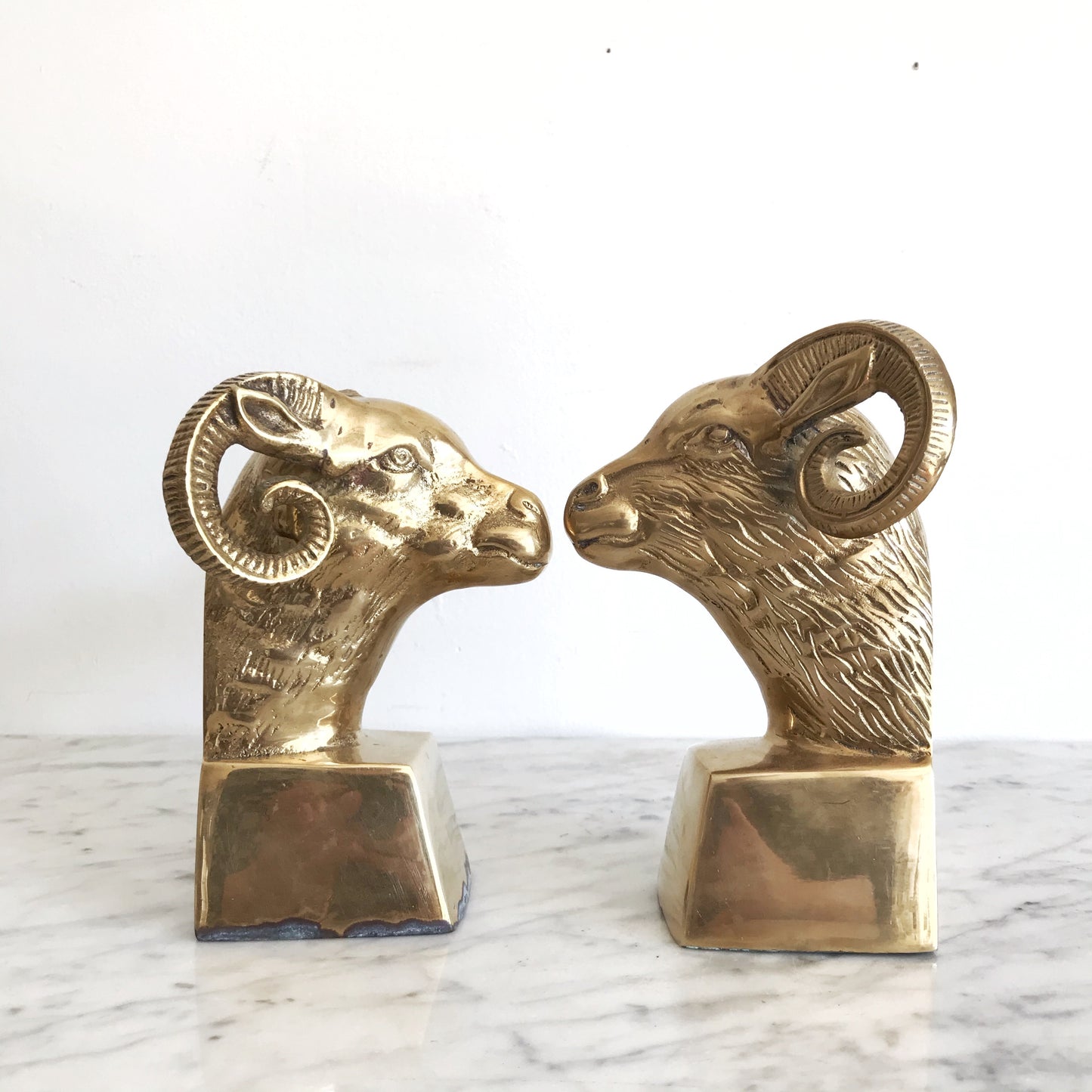 Pair of Vintage Brass Ram Head Bookends
