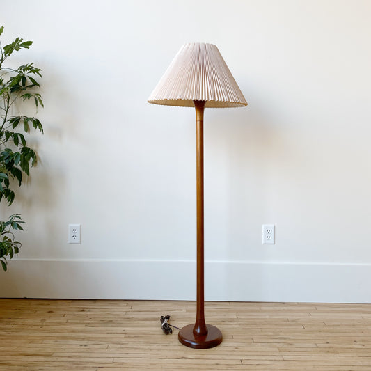 Vintage Teak Floor Lamp with Pleated Shade