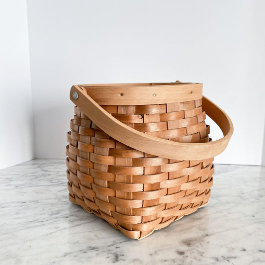 Vintage Woven Wood Basket with Handle