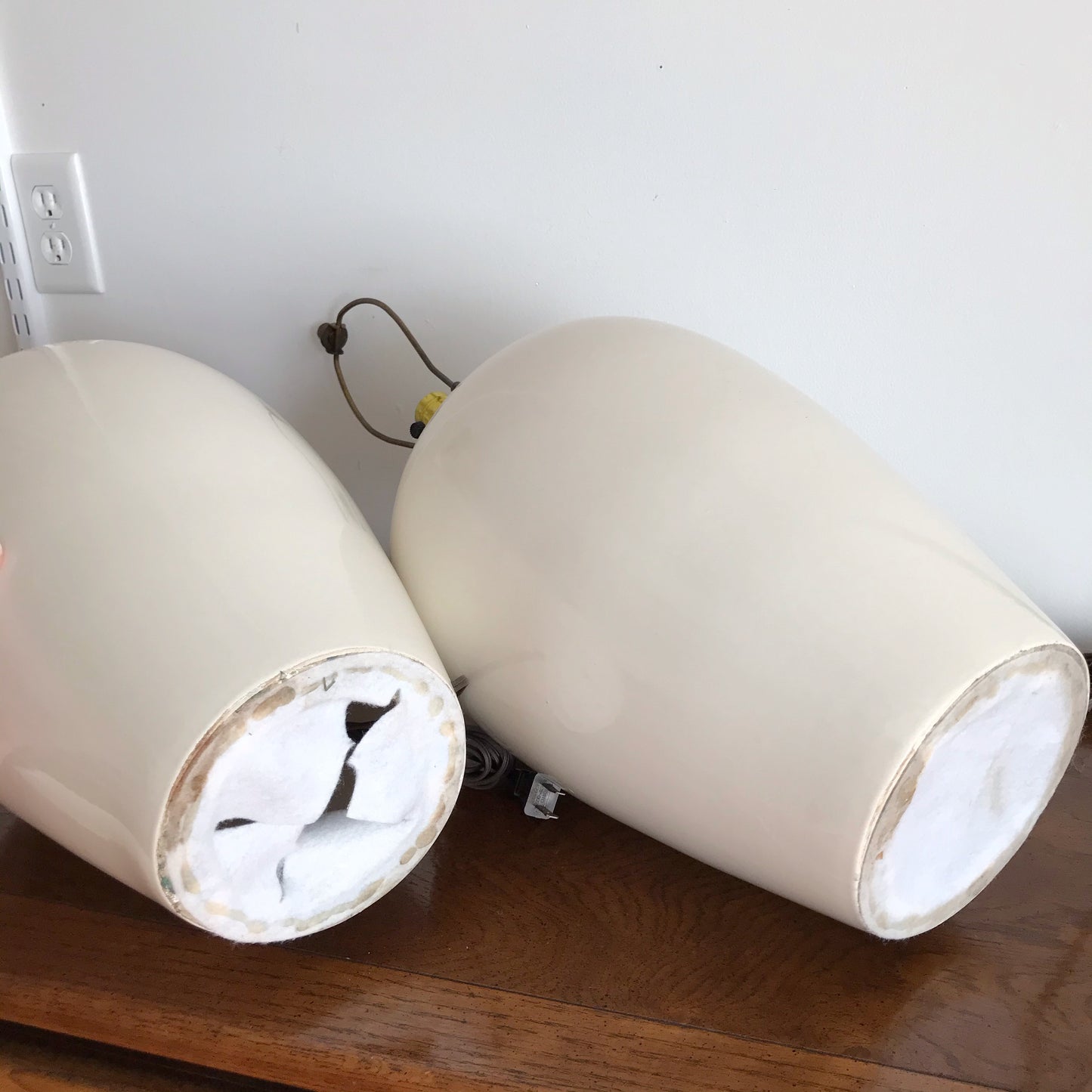 PAIR of XL Vintage Ceramic Lamps with Pleated Shades