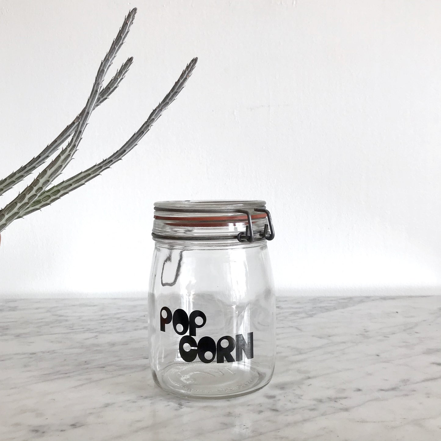 Vintage Glass Popcorn Jar with Typography