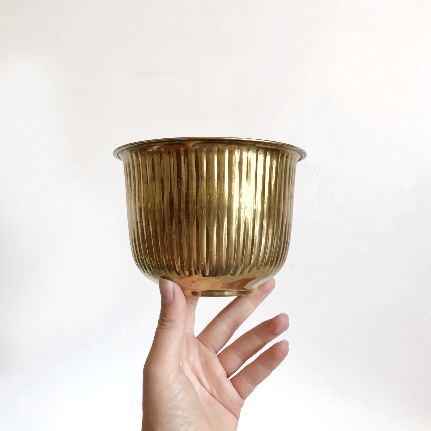 Small Vintage Ribbed Brass Planter