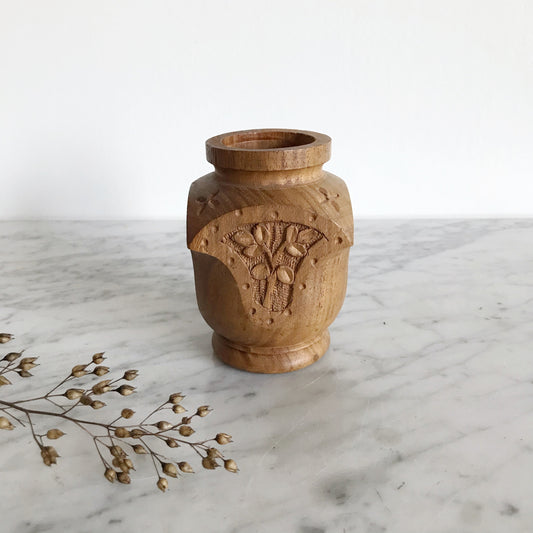 Carved Wood Pencil Cup, India