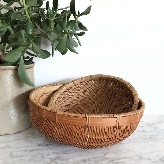 Pair of Vintage Wicker Basket Bowls