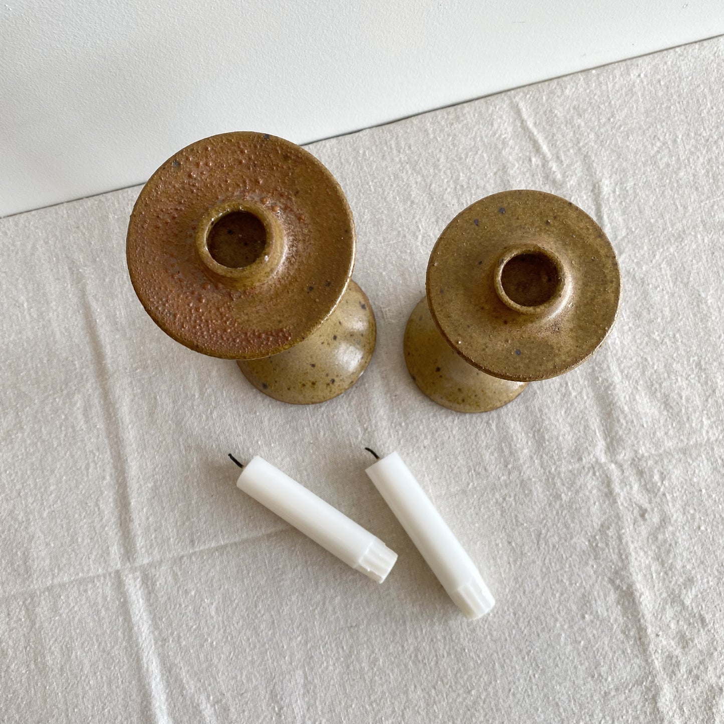 Pair of Vintage Stoneware Candle Holders
