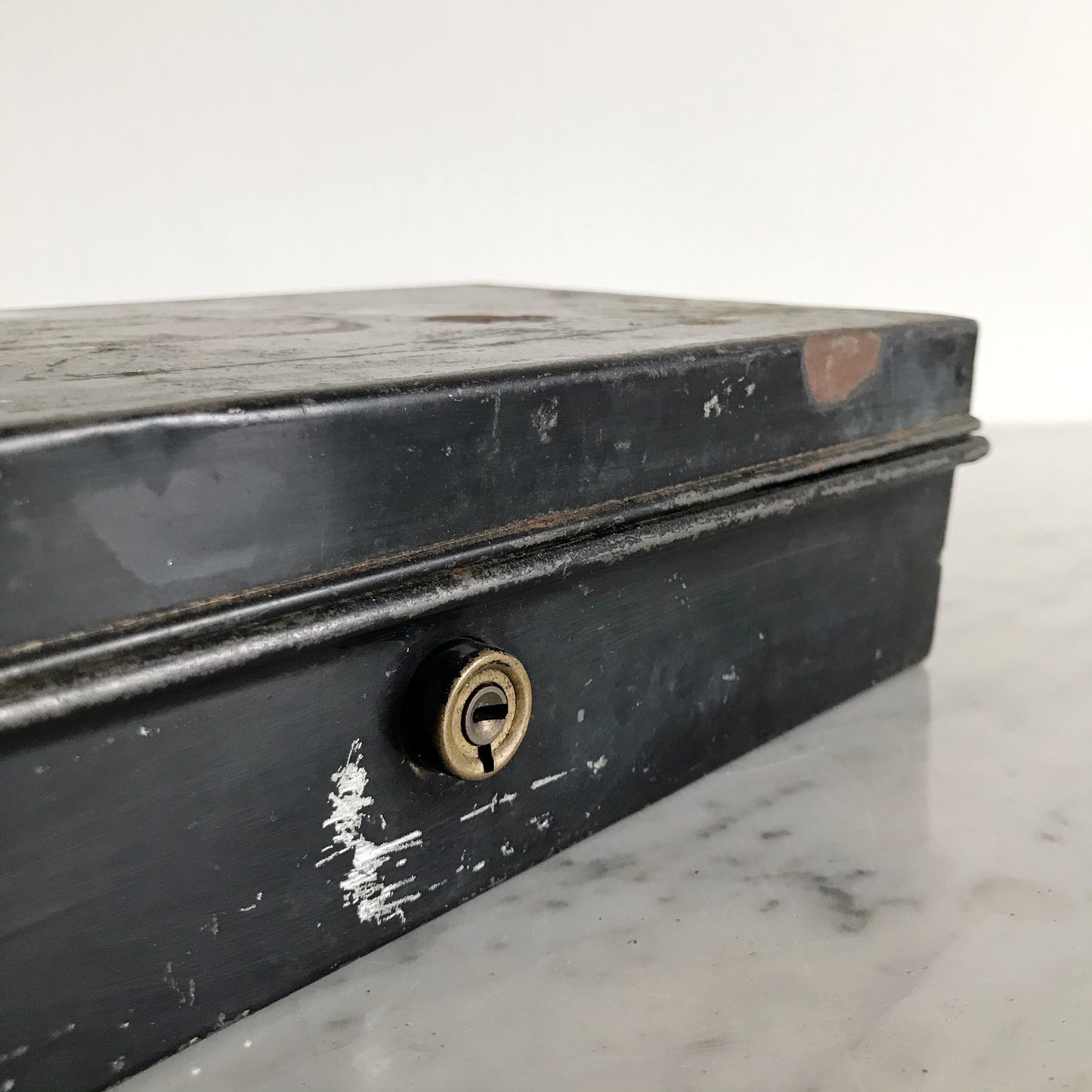 Small Vintage Black Metal Tool Box