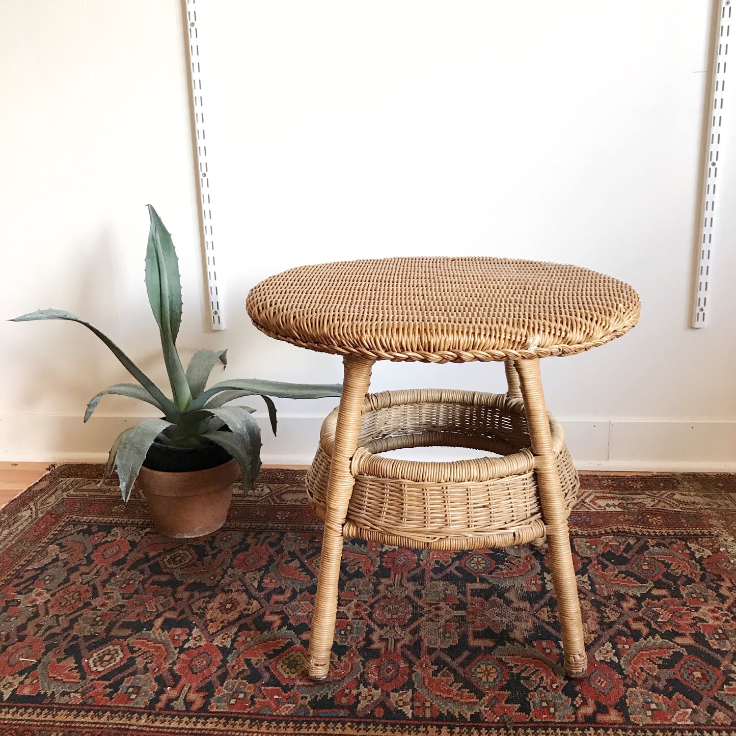 Vintage Round Wicker Side Table