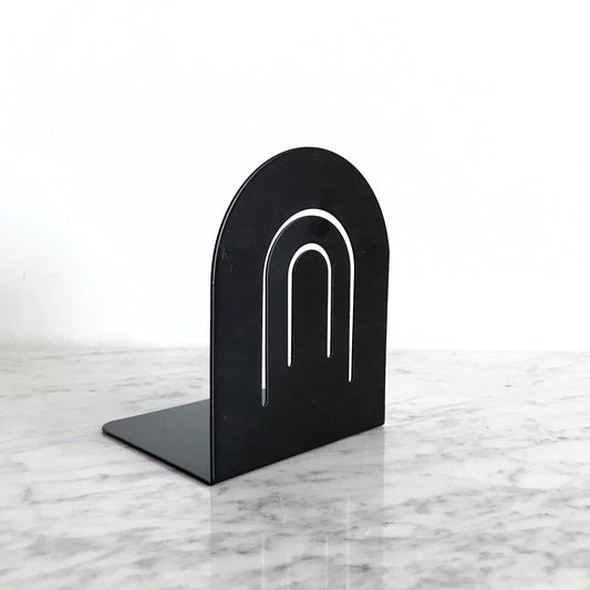 Large Vintage Black Metal Arc Bookend