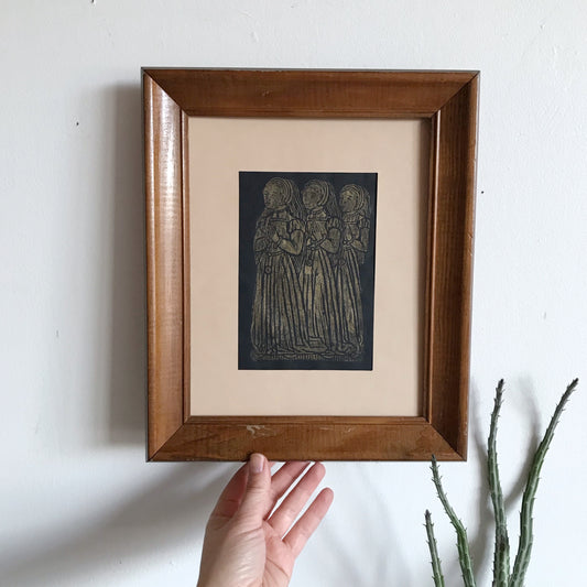 Vintage Framed Print with Figures (10 x 12)
