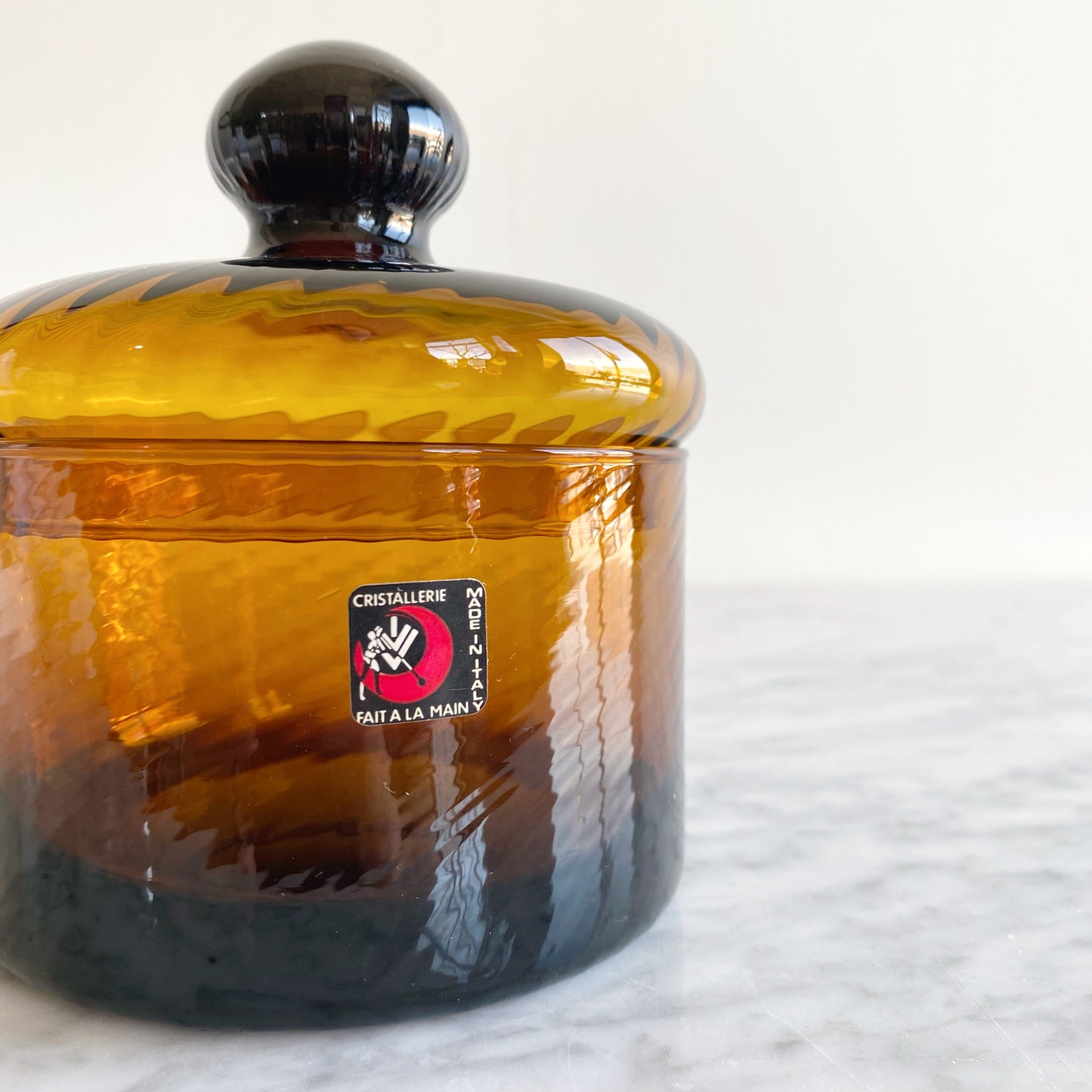 Vintage Italian Amber Glass Container with Lid