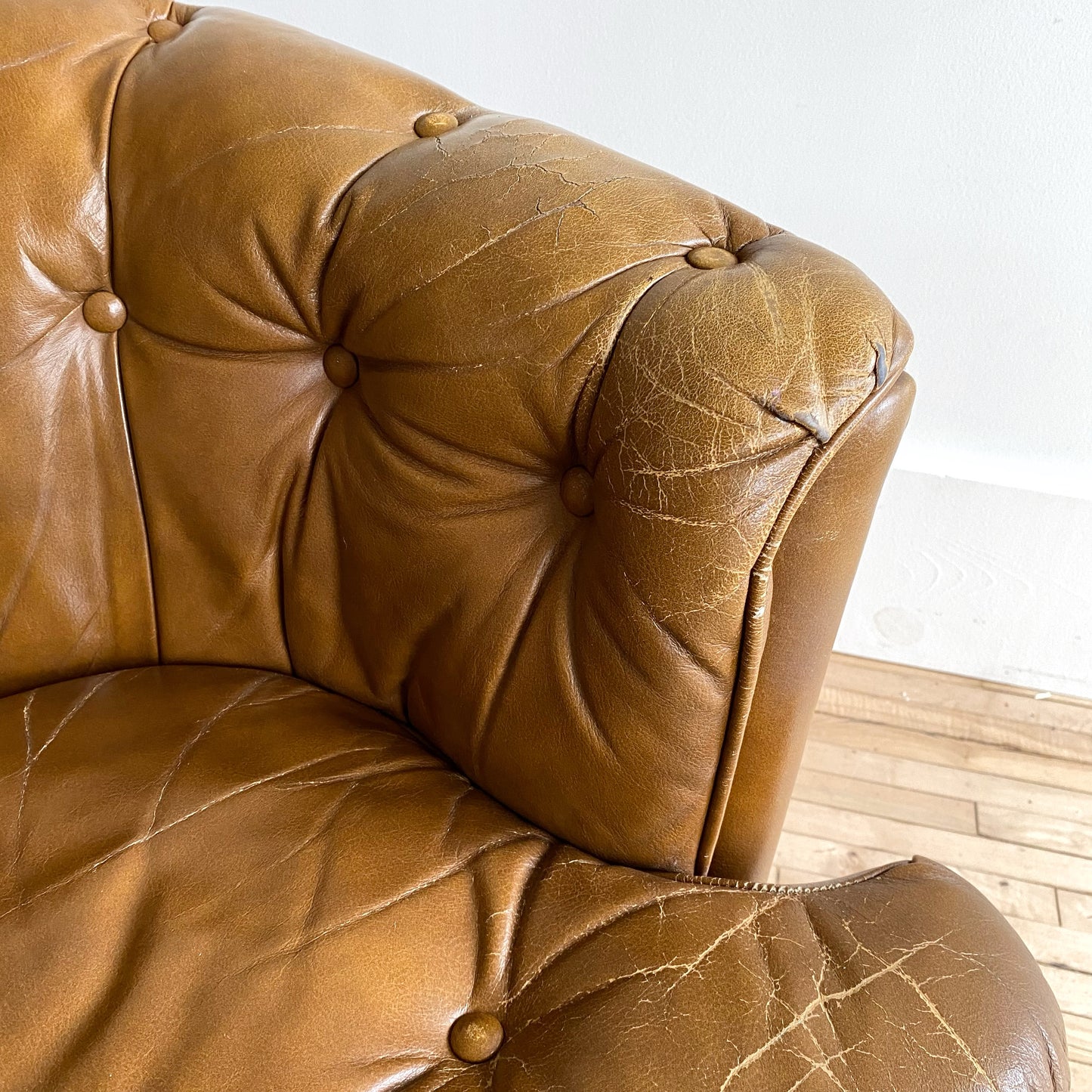 Vintage Tufted Leather Swivel Club Chair