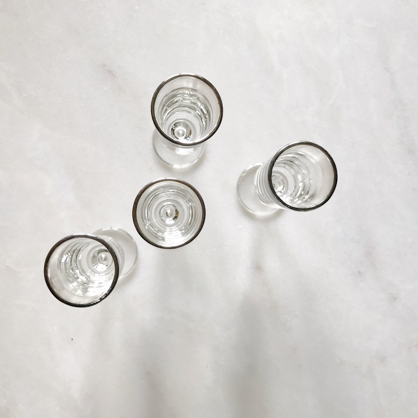 Set of 4 Vintage Sherry Glasses, Silver Rim