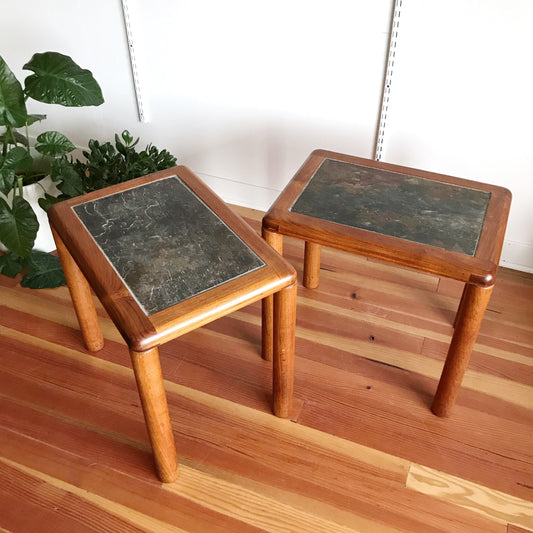 Pair of Danish Teak and Stone End Tables by Haslev