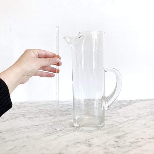 Extra Tall Vintage Glass Pitcher & Stir Stick