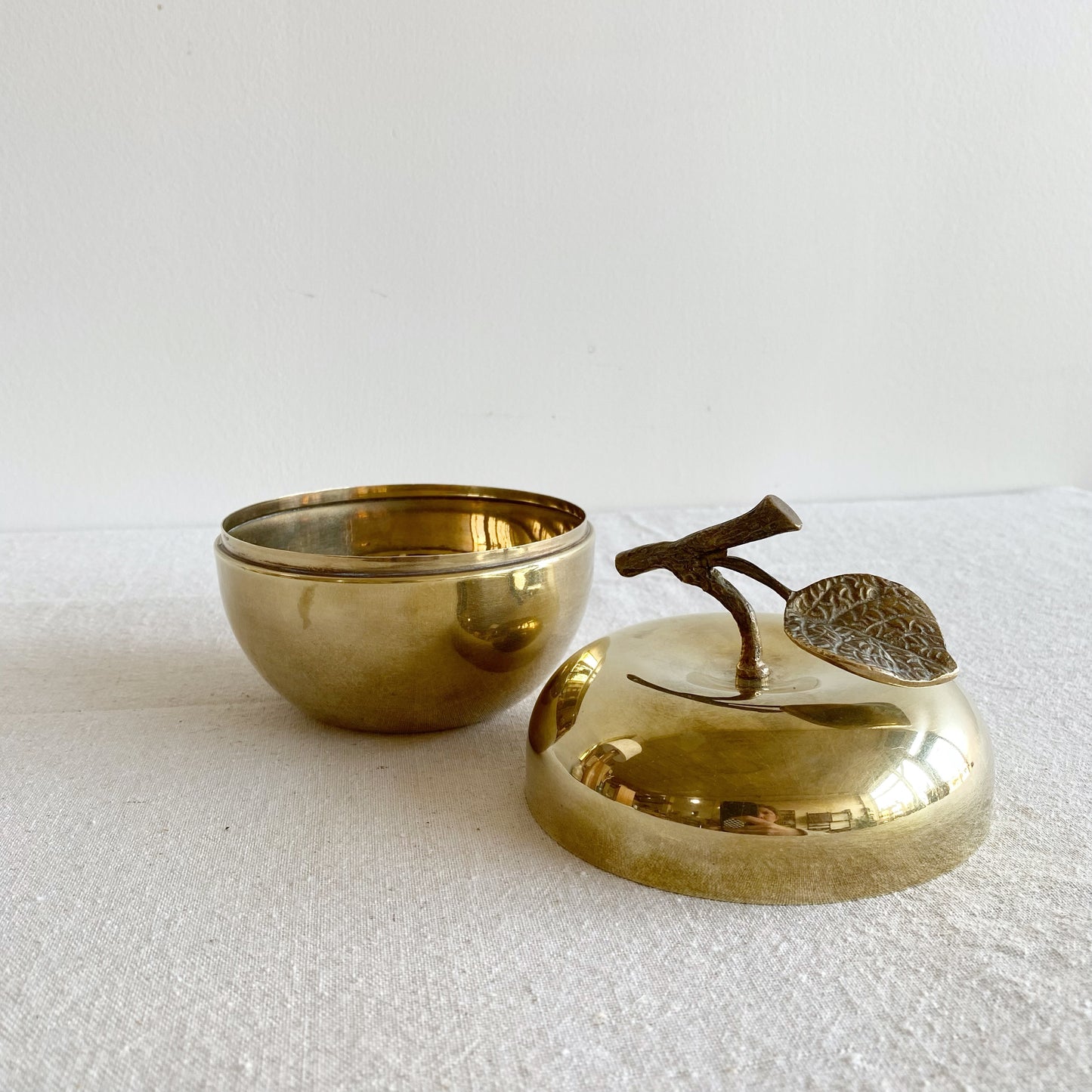 Large Vintage Brass Apple Container