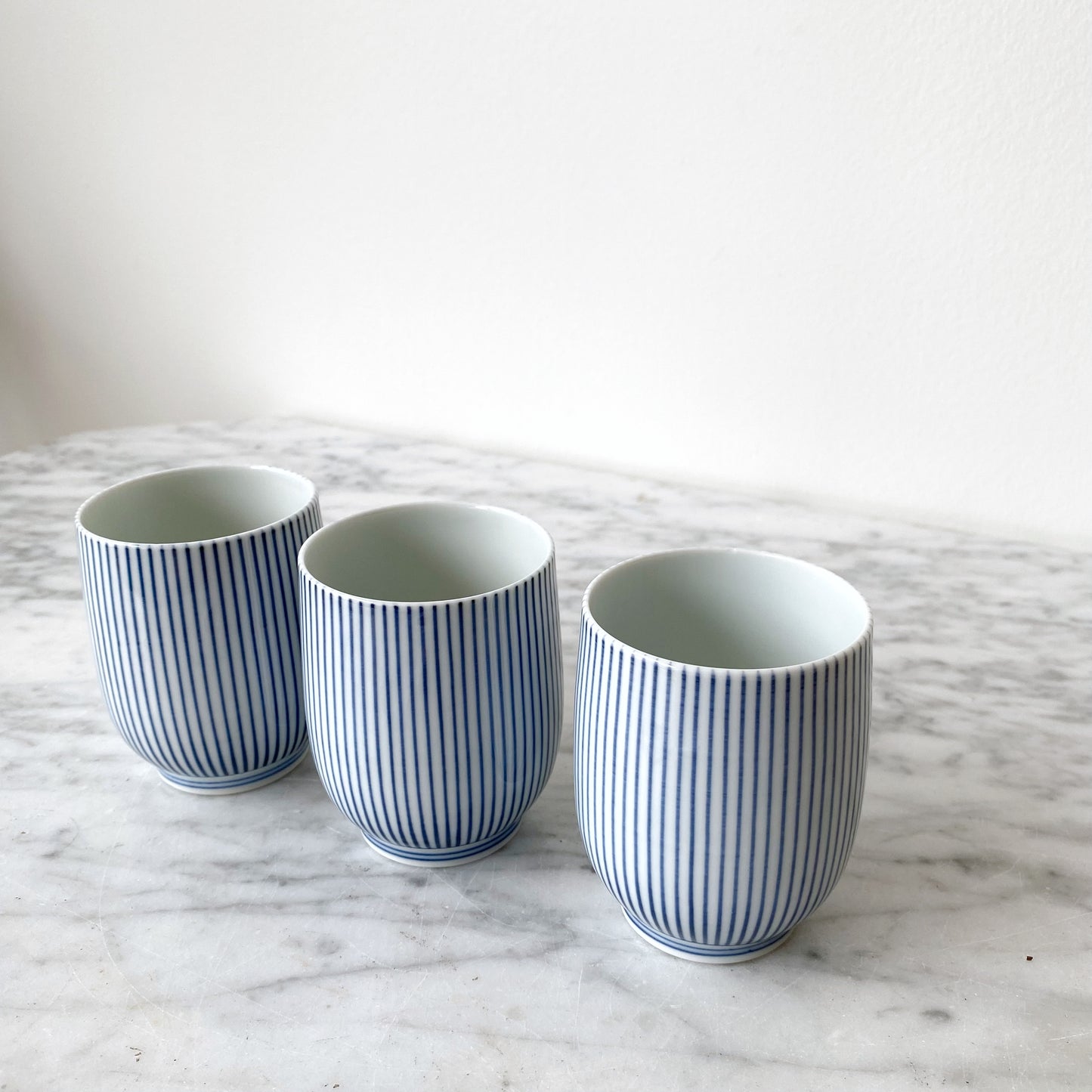 Single Petite Blue Pinstripe Porcelain Cup