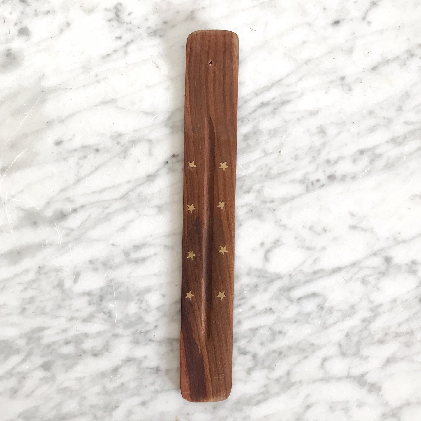 Wood Incense Holder, Brass Stars