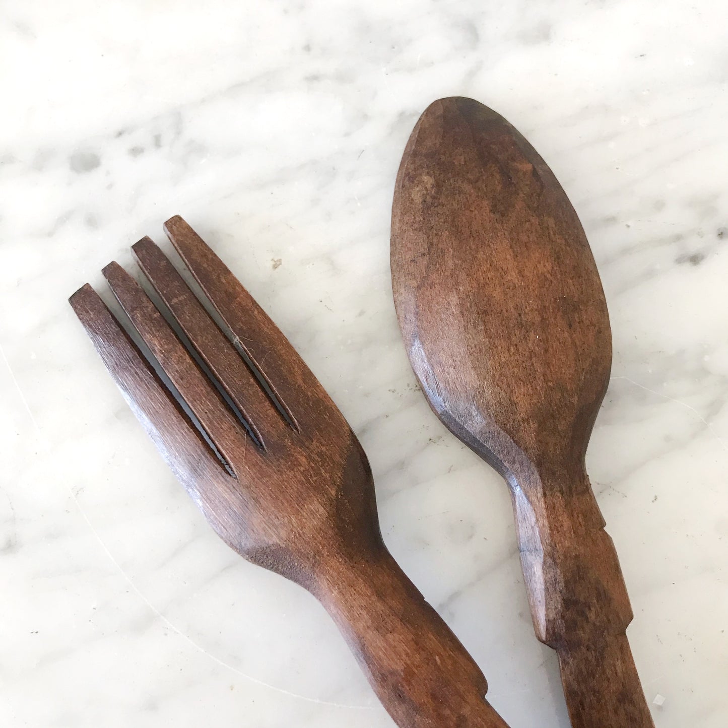 Carved Wood Fork + Spoon Set