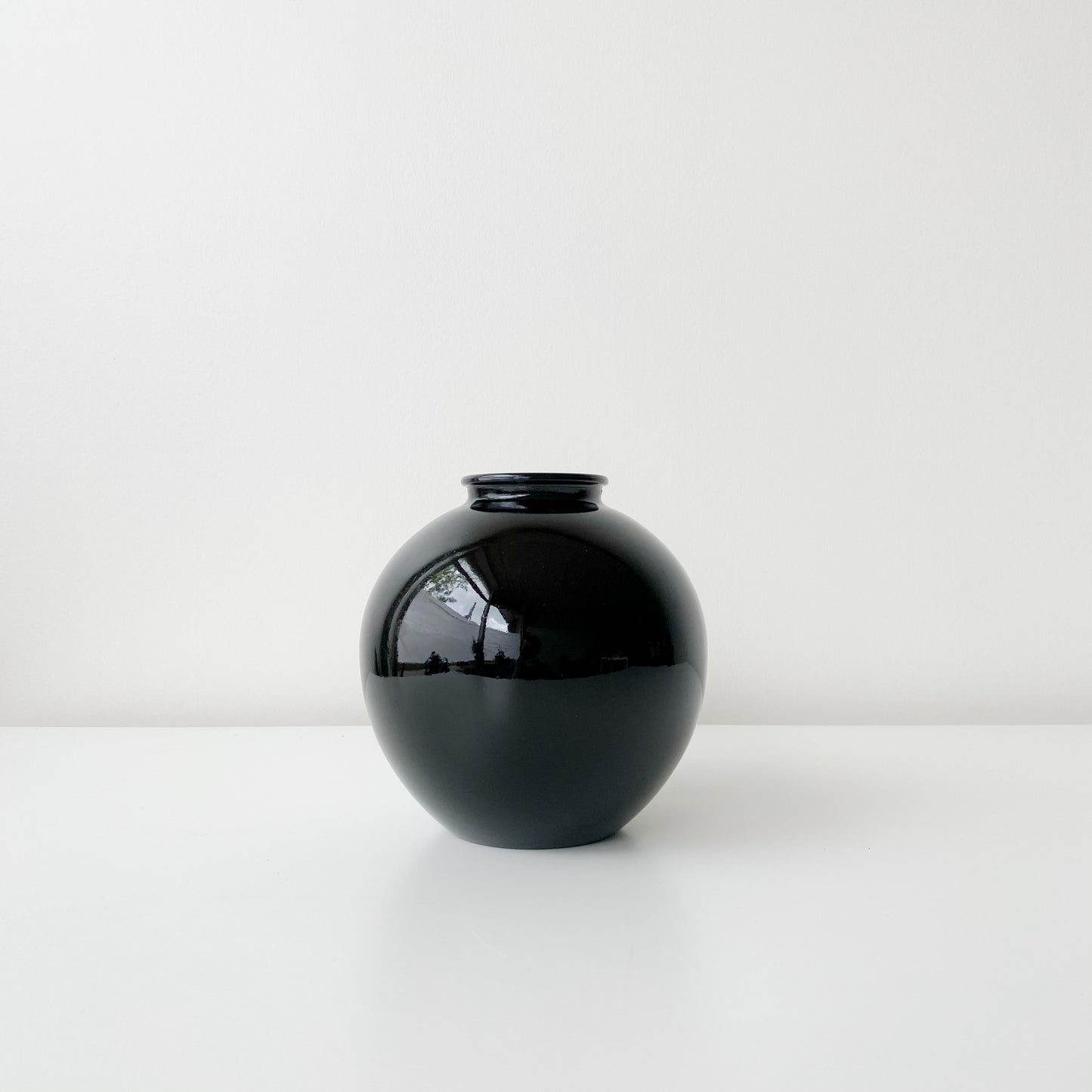 Vintage Black Glass Orb Vase