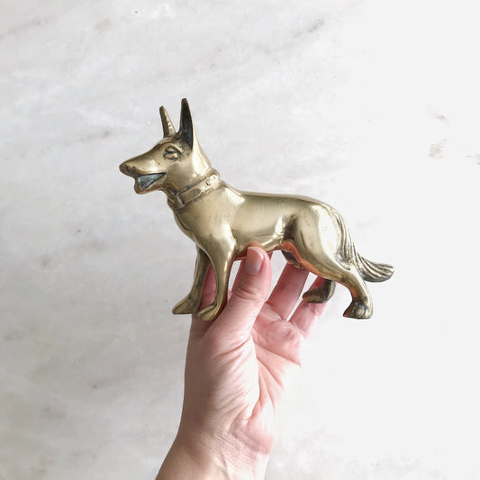 Vintage Brass Dog, German Shepherd