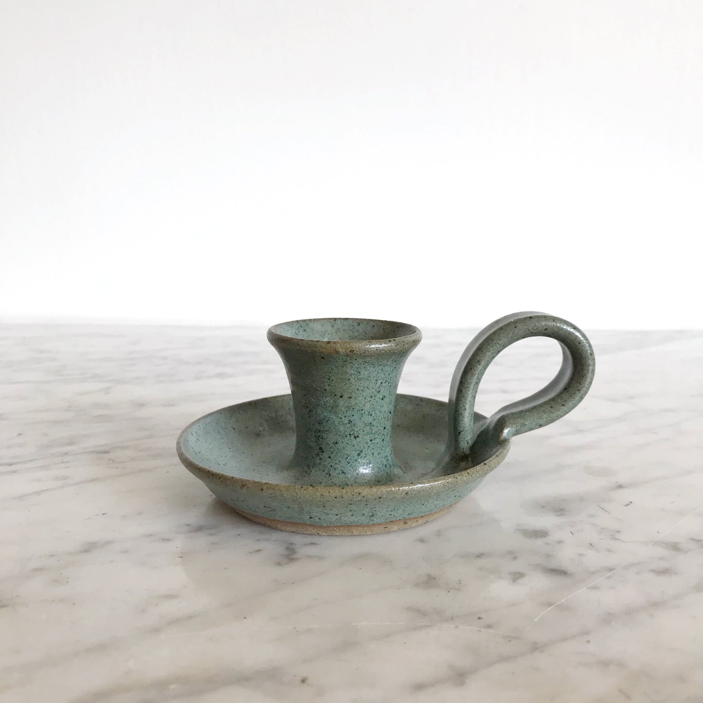 Green Stoneware Candle Holder, Afton Pottery