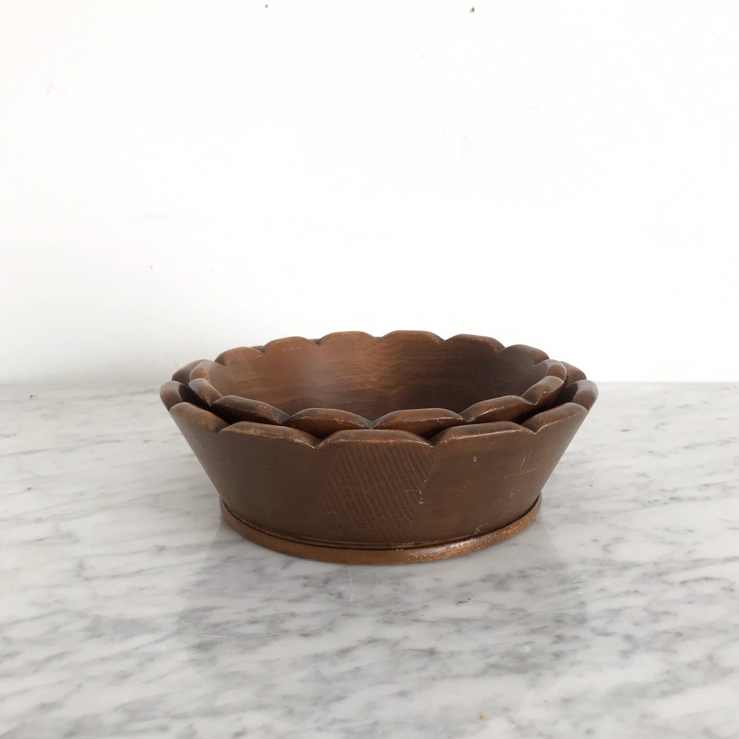 Pair of Vintage Scalloped Wooden Bowls