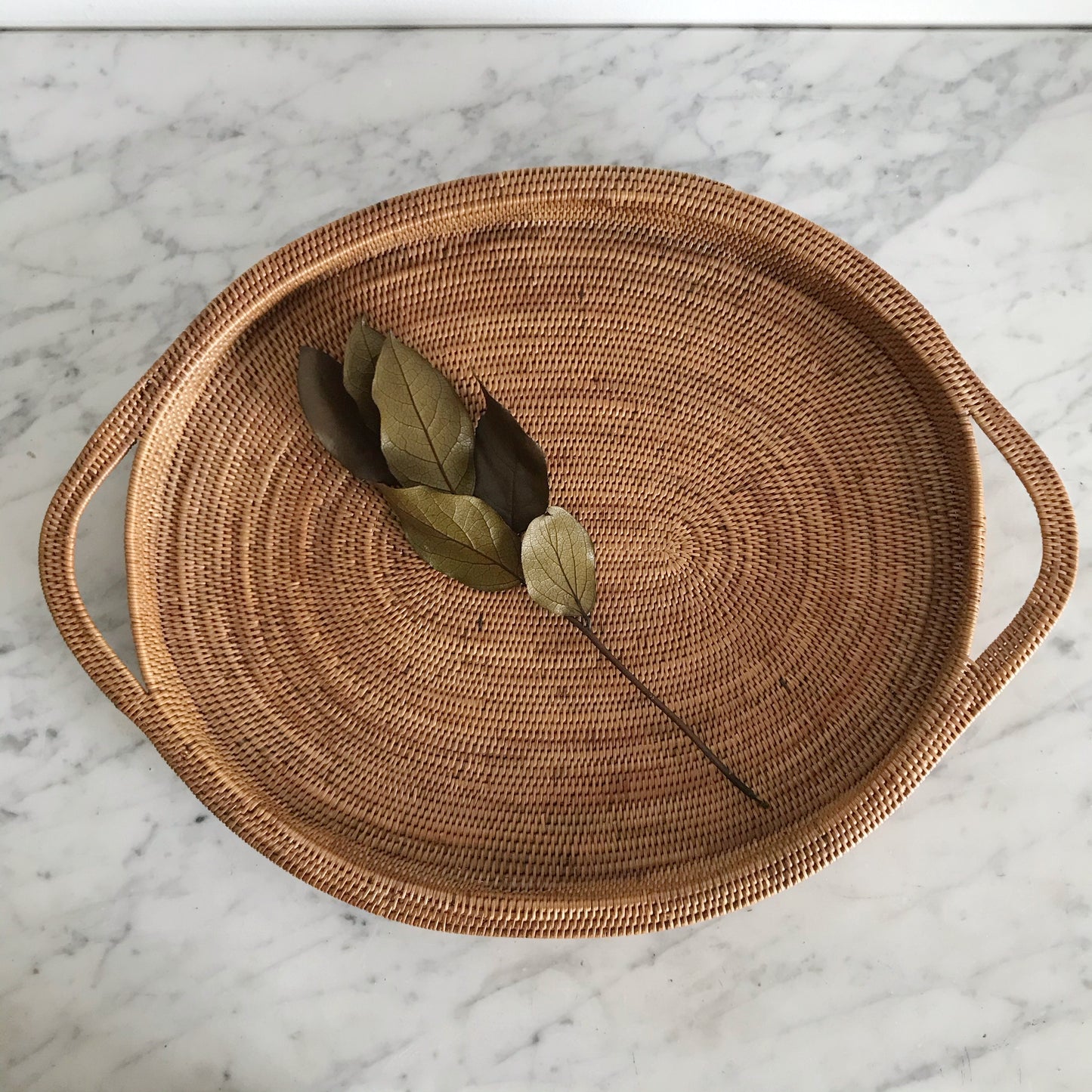 Vintage Woven Oval Tray with Handles