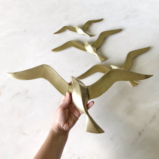 Set of Four Vintage Solid Brass Seagulls
