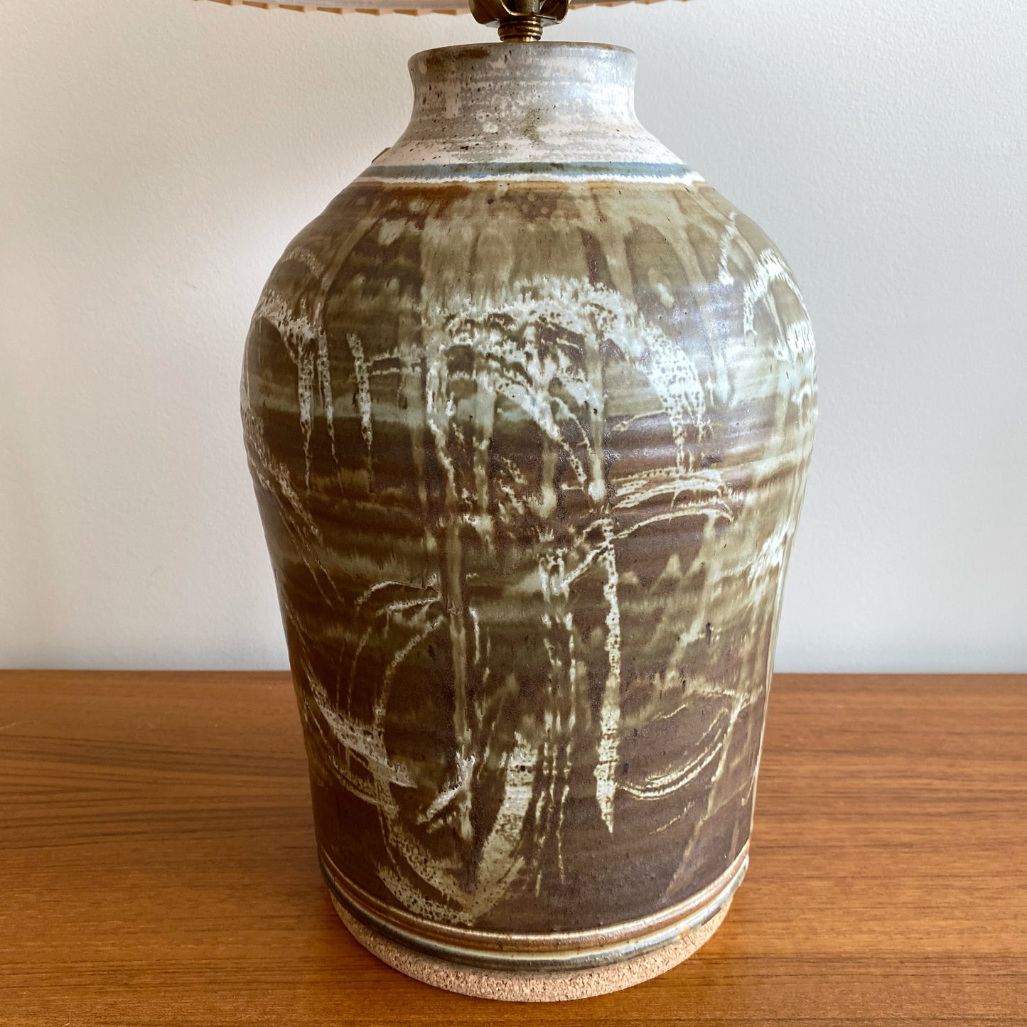 Vintage Studio Pottery Lamp with Pleated Shade